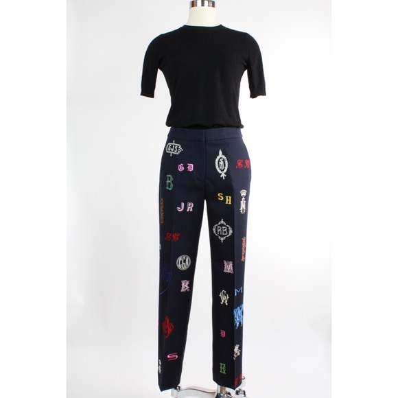 Stella McCartney Wool Monogram Embroidered Pants - Picture 2 of 8